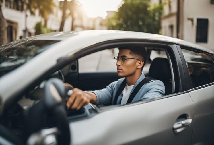 A 20-year-old driving a fuel-efficient car, comparing performance and economy