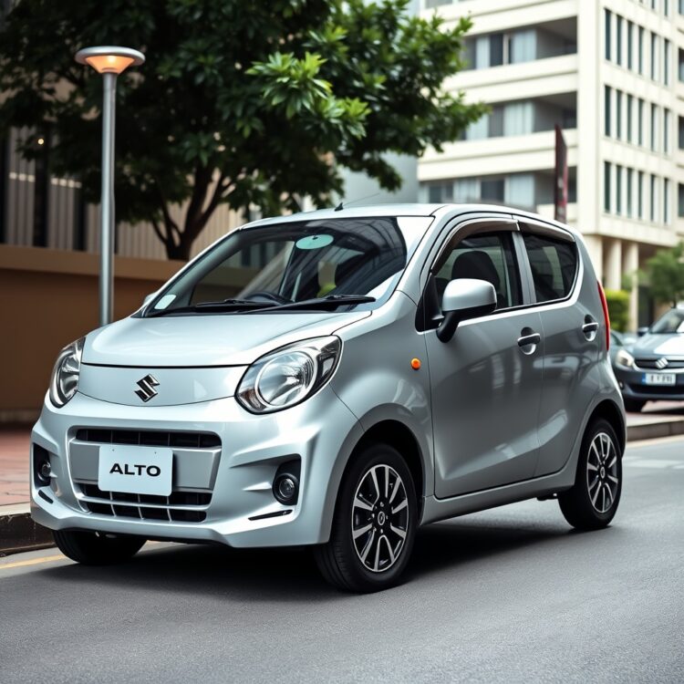 A sleek, modern Suzuki Alto parked in an urban setting, highlighting its compact design and stylish exterior.