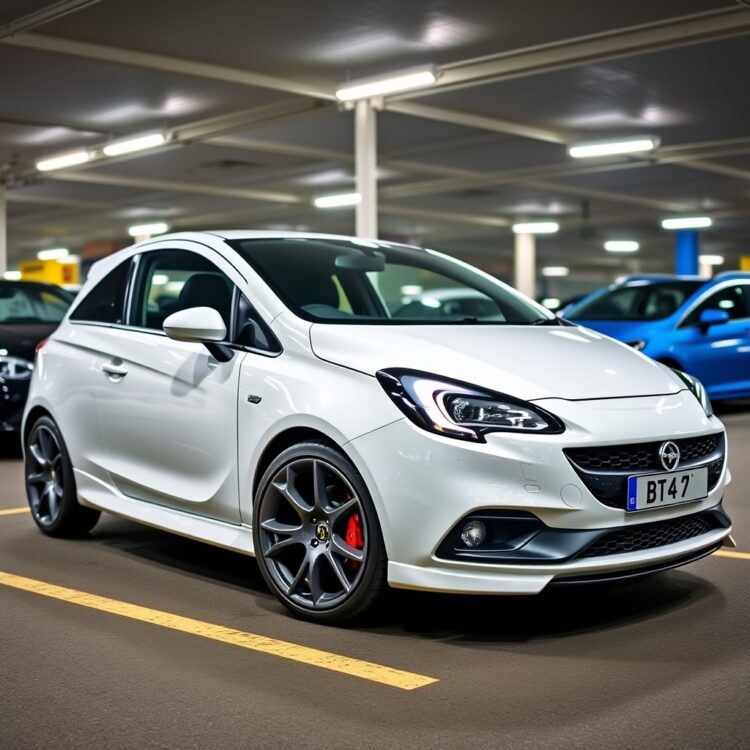A used Vauxhall Corsa VXR parked in a dealership lot, under bright lights, emphasizing its condition and appeal.