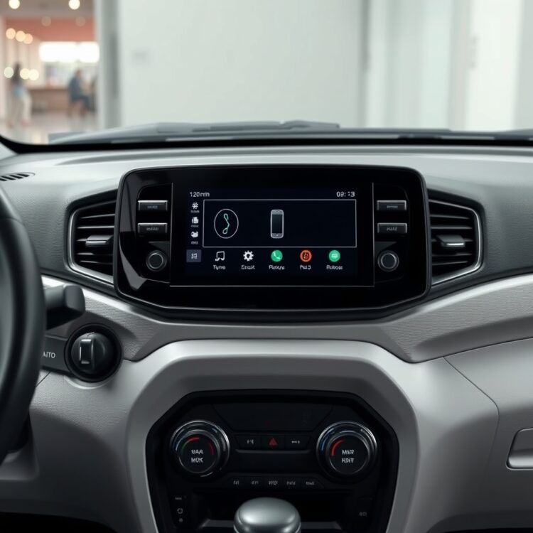 A professional stock photo of a Suzuki Cultus dashboard displaying its technology and connectivity features, such as the infotainment system, in a sleek, modern setting without any text.