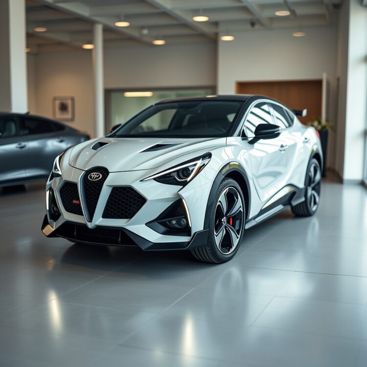 A sleek, modern VXR model parked in a showroom with soft lighting highlighting its design, no people or text visible.