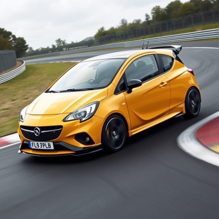 A dynamic shot of a Vauxhall Corsa VXR taking a sharp corner on a race track, highlighting its superior handling and driving dynamics.