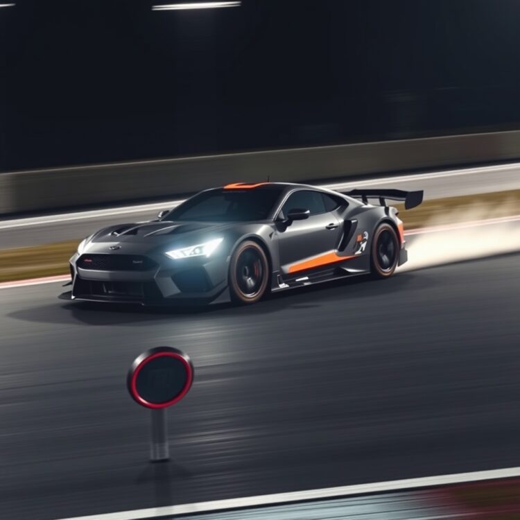 A high-performance VXR vehicle speeding on a racetrack, showcasing its agility and speed under professional lighting.