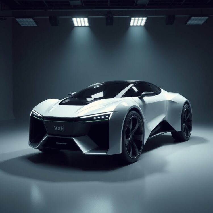 A futuristic concept VXR model under studio lights, highlighting its innovative design and potential features.