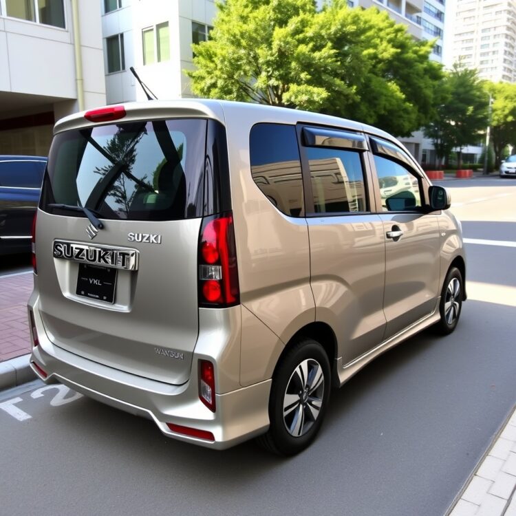 A sleek, modern Suzuki Wagon R VXL parked in an urban setting, showcasing its design and colour under daylight.