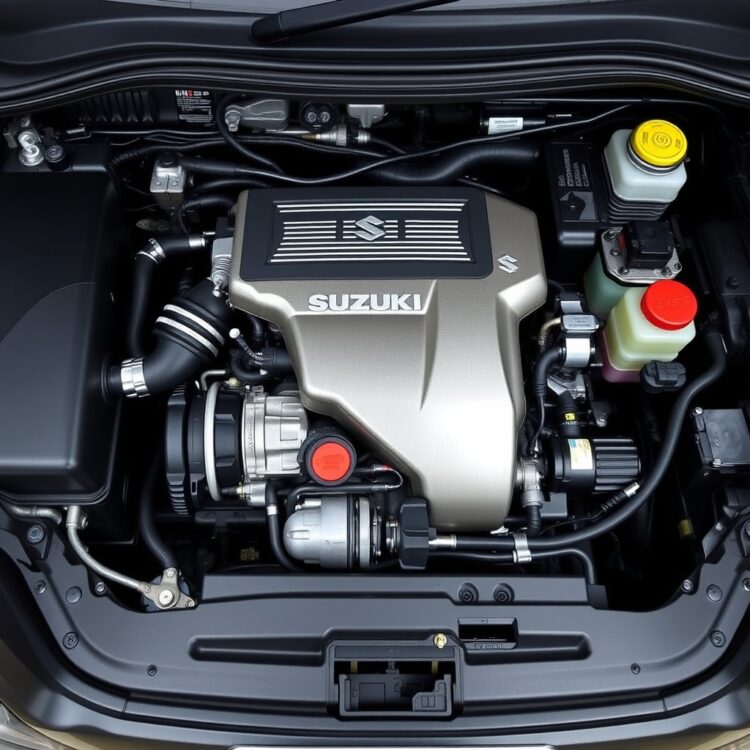 Close-up of a Suzuki Wagon R VXL's engine bay, highlighting the engine's components and technology.