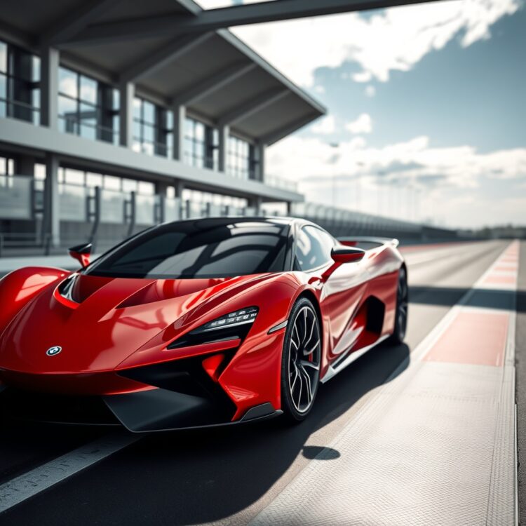 A sleek, high-performance car on a test track, symbolizing innovation and success in automotive design.