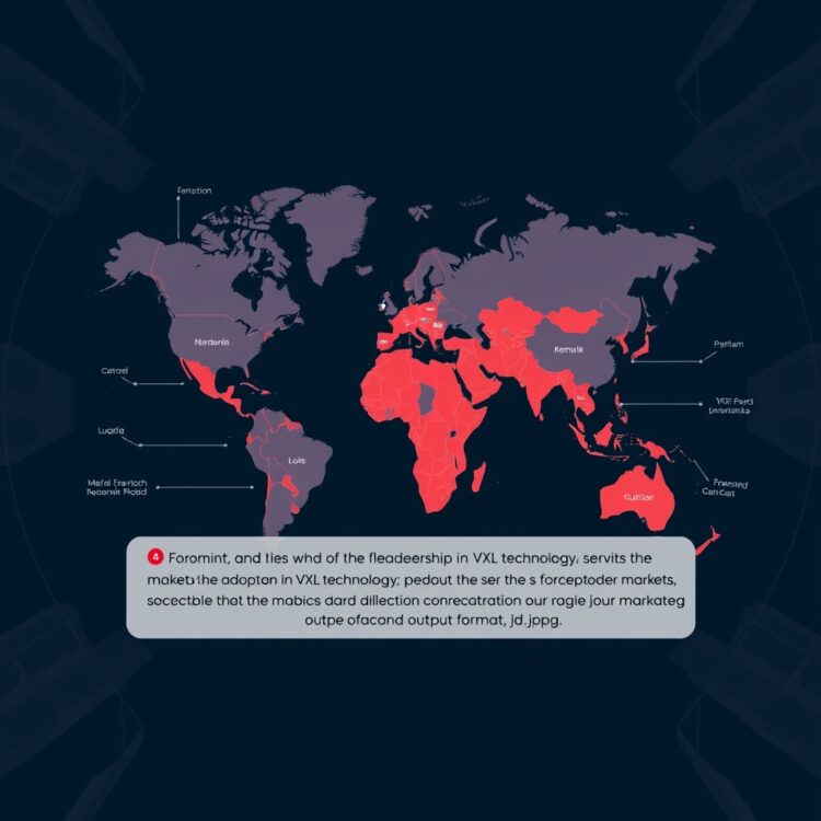 A global map with highlighted regions showing the adoption and leadership in VXL technology across different markets.
