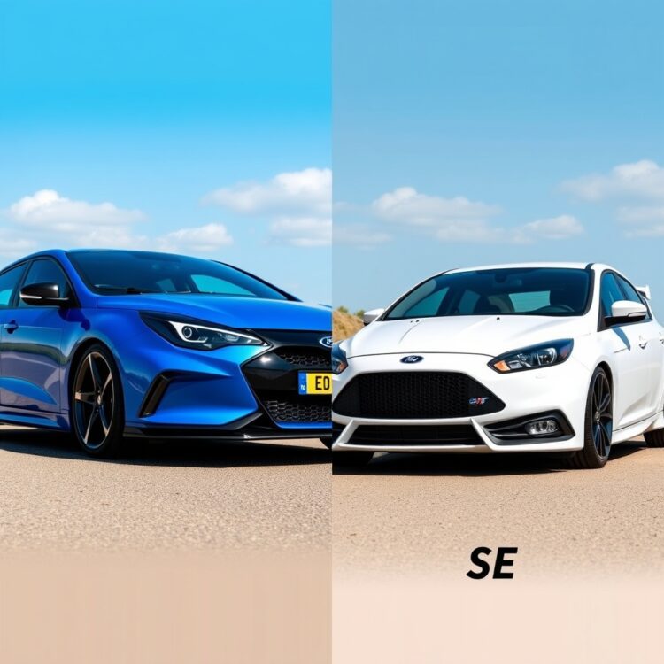 A side-by-side comparison of the Vauxhall Astra VXR and Ford Focus ST showcasing their exterior design features on a sunny day.
