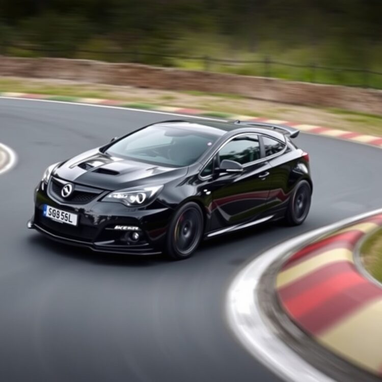 A Vauxhall VXR navigating a sharp corner at high speed, demonstrating its advanced handling and braking systems.