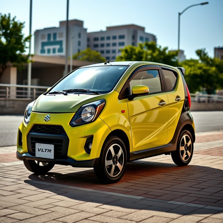 A sleek, modern Suzuki Alto VXR parked in an urban setting, showcasing its design and color under natural daylight.