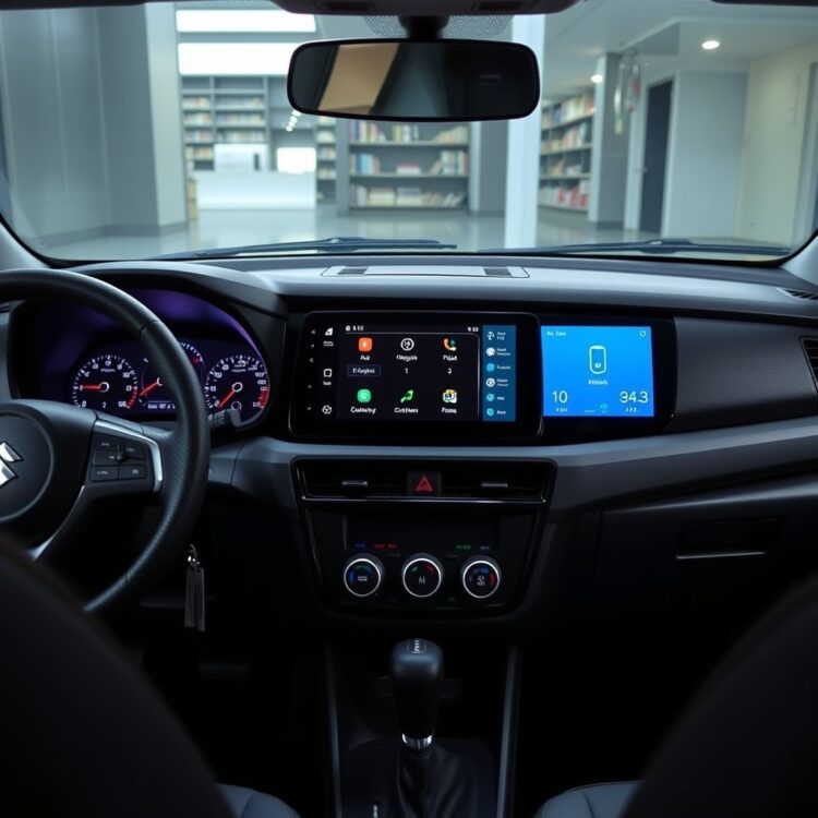 A high-tech dashboard of the Suzuki Wagon R showcasing the Smartplay Studio infotainment system and connectivity options in a well-lit interior.