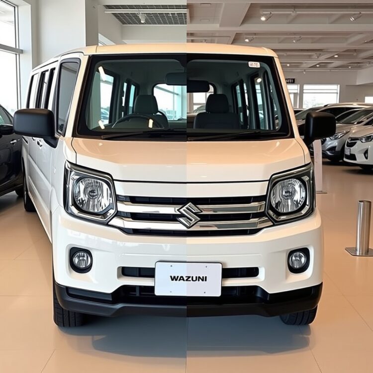 Side-by-side comparison of the top variant Suzuki Wagon R with another model in a showroom setting, focusing on design and feature differences.