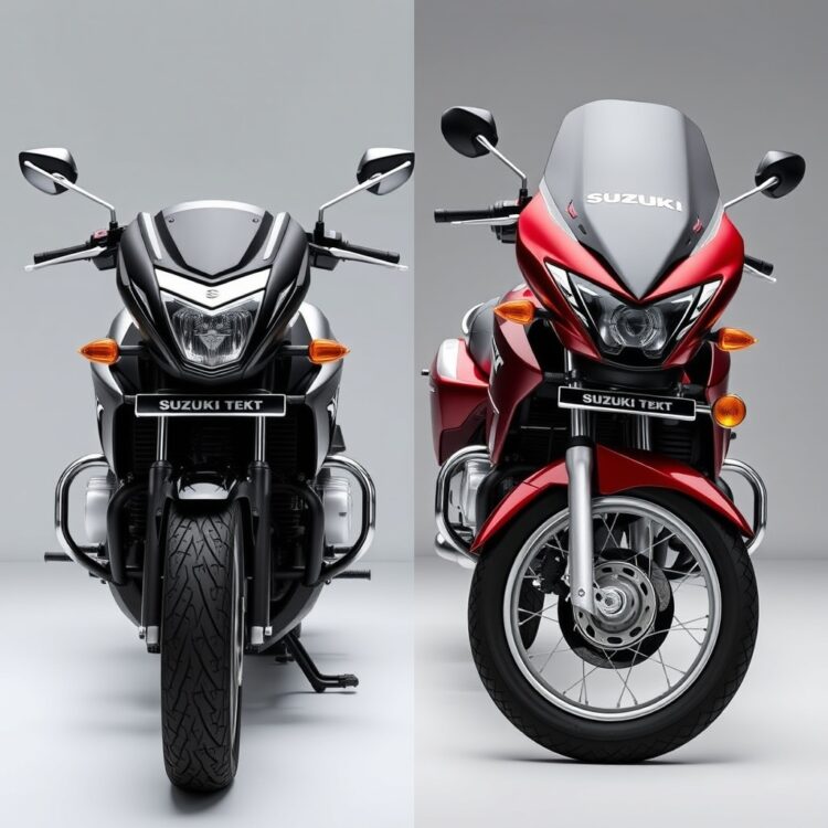 Side-by-side comparison of a Suzuki VXL and its closest competitor in a neutral setting, focusing on design differences.