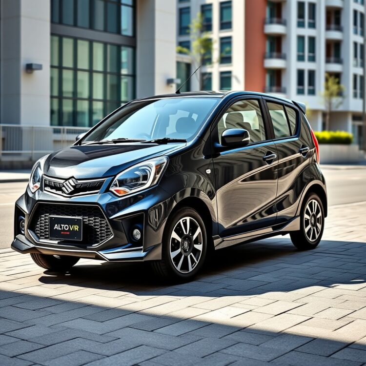 A sleek, modern Suzuki Alto VXR parked in an urban setting, highlighting its exterior design features under natural daylight.