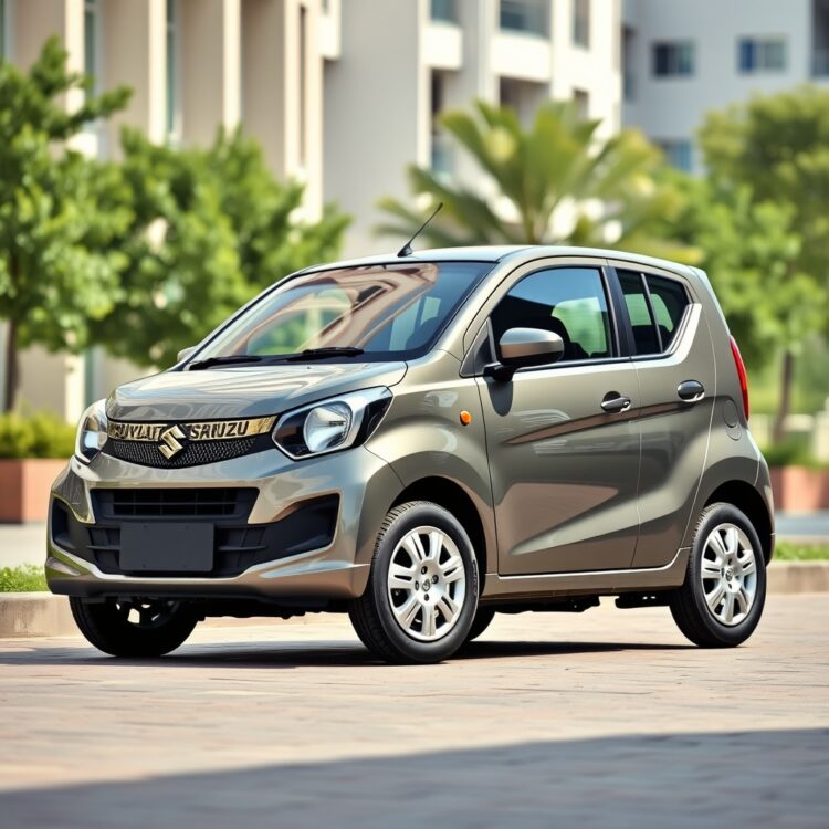 A sleek, modern Suzuki Alto VXL 2025 parked in an urban setting, showcasing its exterior design and color under natural daylight.