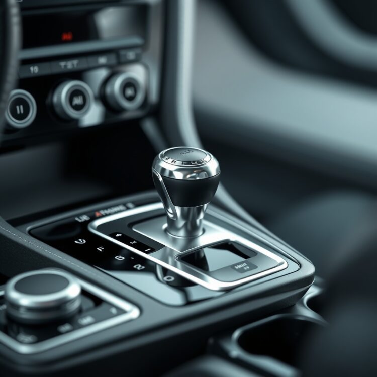 A close-up of a modern car gear shift system highlighting the latest AGS technology in a sleek, high-tech automotive interior.