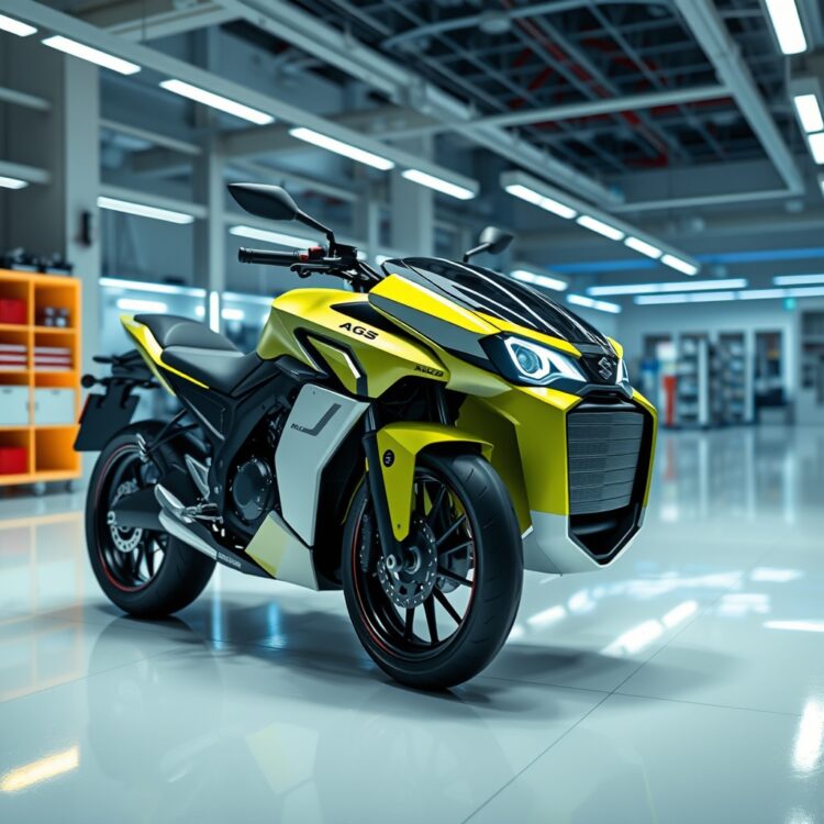 A futuristic concept image of Suzuki's next-generation AGS technology in a high-tech automotive lab, symbolizing innovation and advancement.
