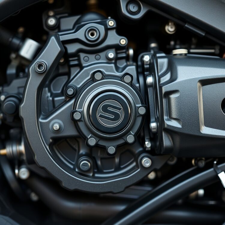 A detailed close-up of a Suzuki car's gearbox highlighting the AGS system components without any text.