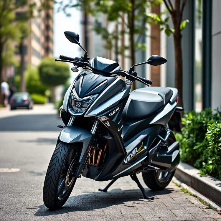 A sleek, modern Suzuki Every VXR parked in an urban setting, highlighting its exterior design and features under natural daylight.