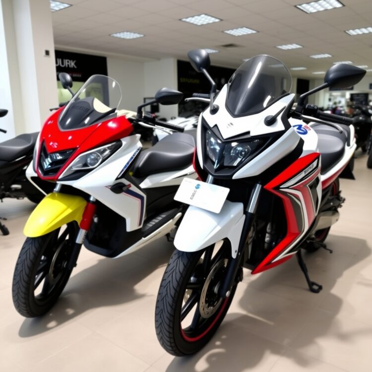 A Suzuki Every VX and VXR models displayed side by side in a dealership showroom, emphasizing their market availability and design differences.