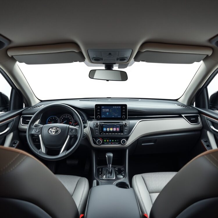 A professional stock photo of a Toyota XLI model's dashboard and interior, showcasing its technology and comfort features in a clean, text-free composition.