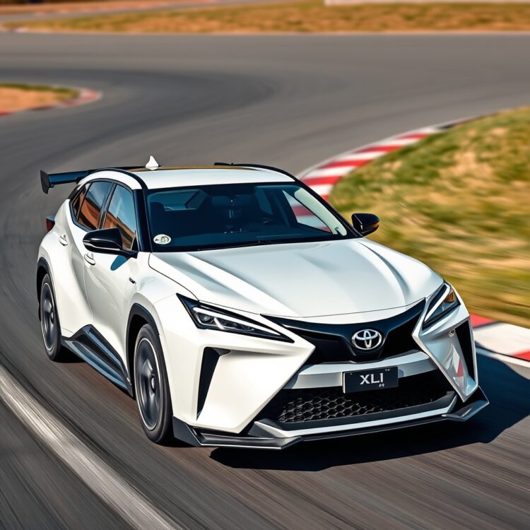 A dynamic image of a Toyota XLI in motion on a racetrack, emphasizing its performance and agility, with no text overlays.