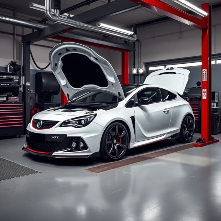 A Vauxhall VXR being serviced in a modern garage, highlighting the maintenance and running costs aspect of ownership