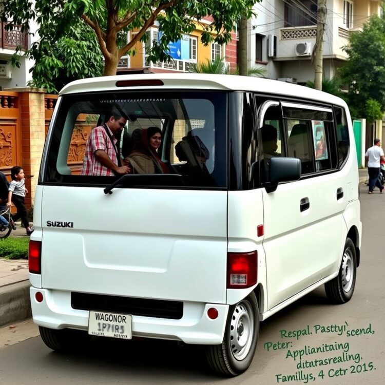 A spacious Suzuki Wagon R parked in a family-friendly neighbourhood, emphasising its affordability and practicality for families in Pakistan.