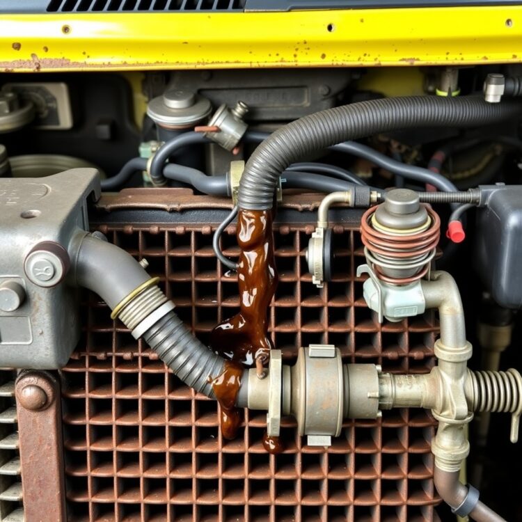 A professional stock photo of a Suzuki Alto's cooling system components, including the radiator and thermostat, showcasing potential leaks or failures without any text.
