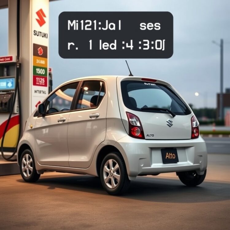 A sleek, modern Suzuki Alto parked at a gas station, with the fuel pump nozzle inserted into its tank, symbolizing the calculation of miles per full tank.