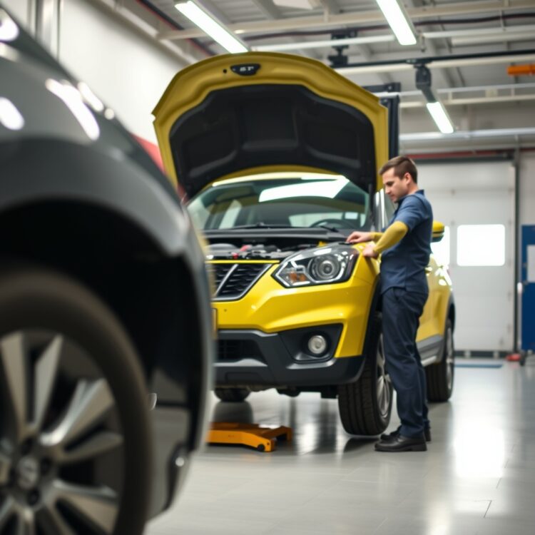 A professional stock photo of a Suzuki car being inspected by a mechanic, symbolizing reliability assessment and common problem checks in a workshop.
