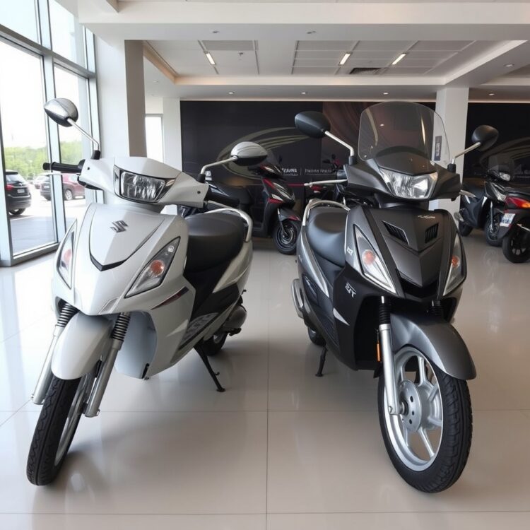 Side-by-side comparison of Suzuki Cultus VXL and its variants (VXR and AGS) in a showroom setting, focusing on their distinct features and designs.