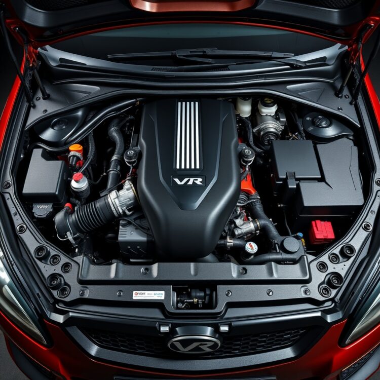A high-performance Corsa VXR engine bay highlighting its petrol engine components, under professional studio lighting.
