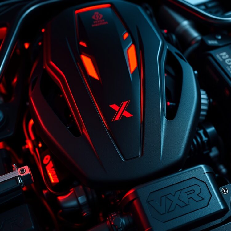 A high-performance car engine with glowing red details, symbolizing the power and technology behind VXR Mode.