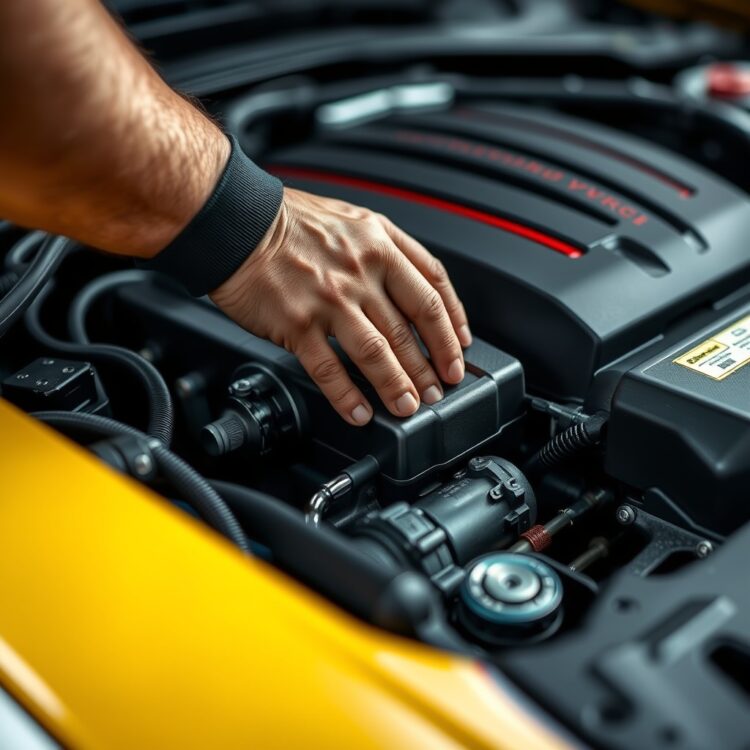 A close-up of a mechanic's hands performing maintenance on a Corsa VXR, highlighting the importance of care for peak performance.