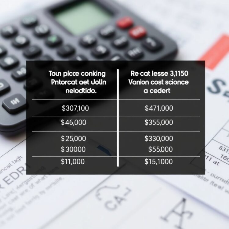 A detailed comparison chart showing initial purchase price versus long-term costs of owning a 20-year-old car, with a modern calculator and financial documents in the background.