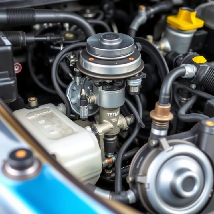 A high-quality image of a Ford Fiesta's fuel system components, focusing on the fuel pump and injectors, illustrating common fuel system flaws.