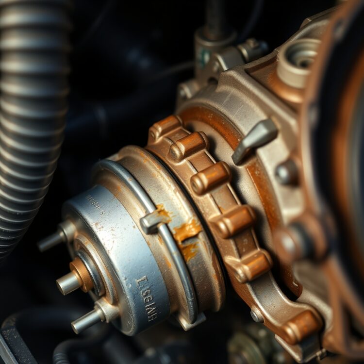 A close-up of a Ford Fiesta's transmission system showing signs of wear and tear, highlighting common mechanical issues.