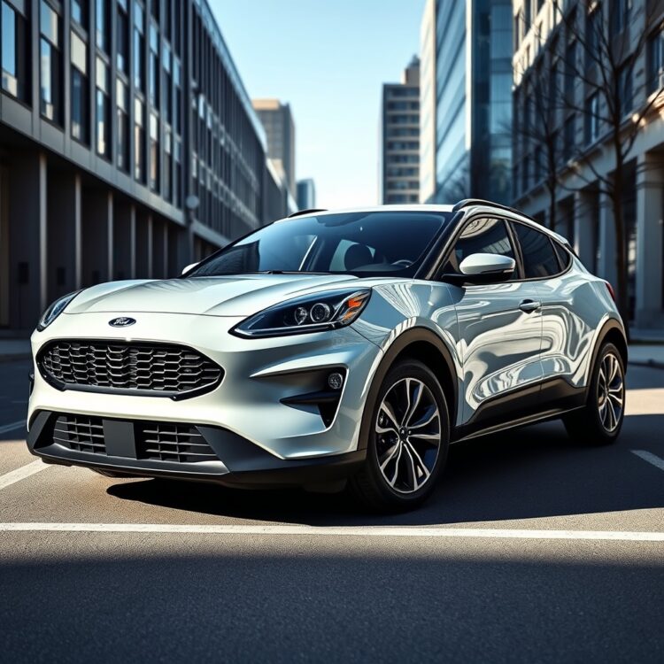 A sleek, modern Ford Puma parked in an urban setting, showcasing its design and features under natural daylight.