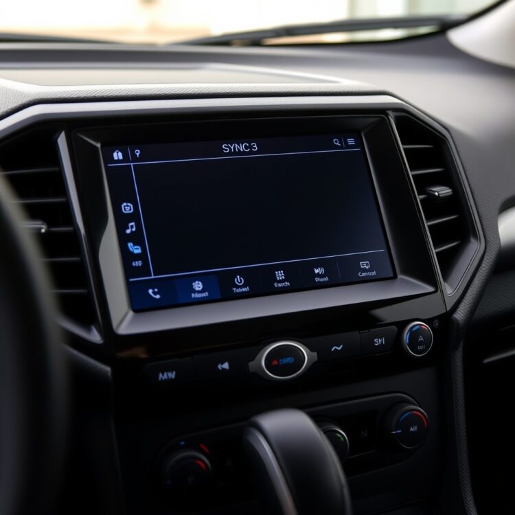 A close-up of the Ford SYNC 3 system in action inside a Ford small car, highlighting the touchscreen interface and connectivity features without any text displayed.