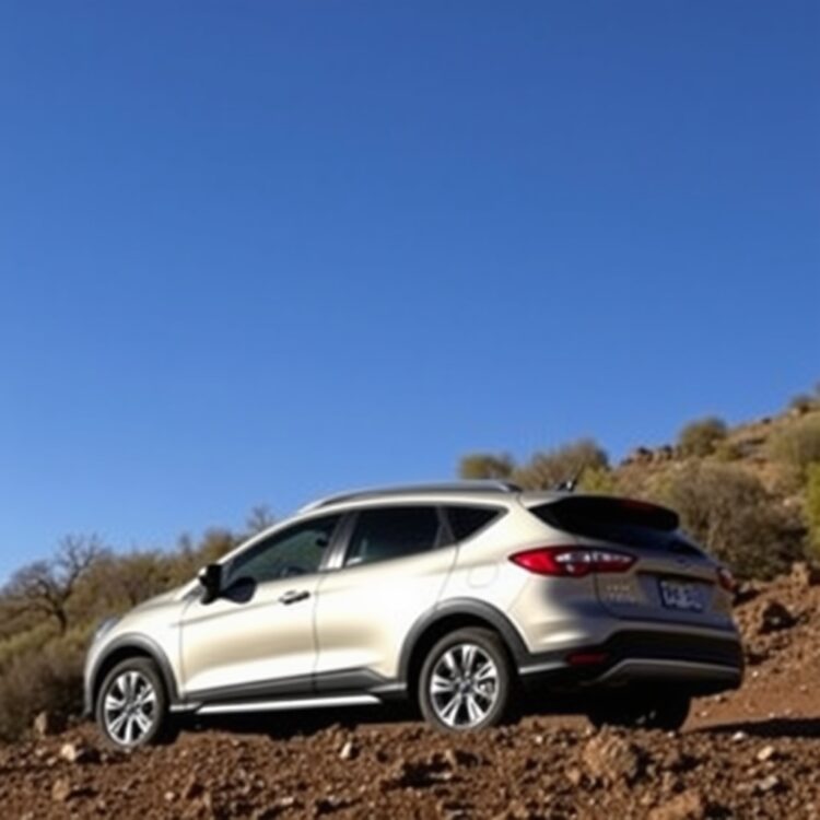 A sleek Ford Fiesta Active model parked on a rugged outdoor trail, showcasing its versatility and adventurous spirit under a clear blue sky.