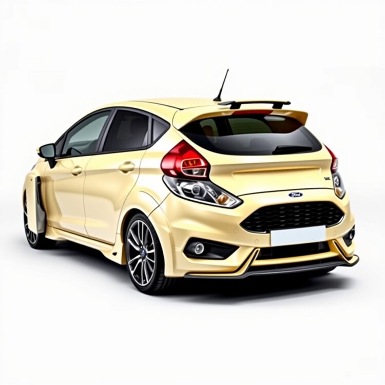 A customized Ford Fiesta with aftermarket accessories, highlighting personalization options in a high-quality, commercial stock photo style.