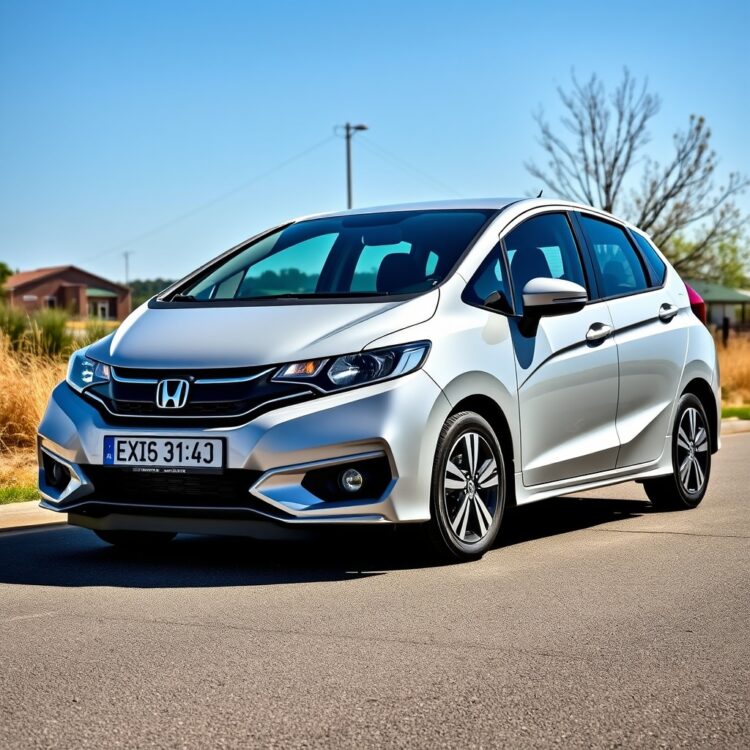 A versatile Honda Jazz parked in a practical setting, demonstrating its spacious interior and reliable performance under clear skies.