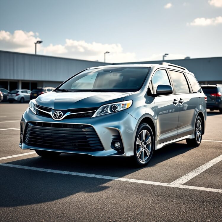 A high-quality image of a Toyota Sienna in a spacious parking lot, highlighting its exterior design and family-friendly features.