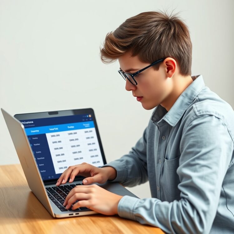 A professional stock photo of a 17-year-old teenager comparing car insurance quotes on a laptop, with a focus on the screen showing different insurance rates.