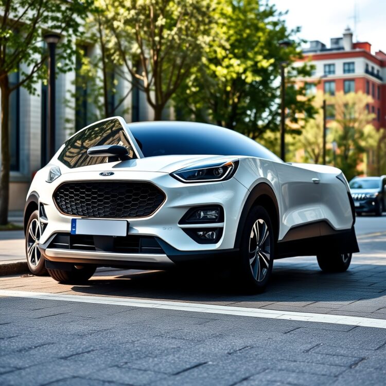 A sleek, modern Ford Puma parked in an urban setting, showcasing its stylish design and compact SUV features under natural daylight.