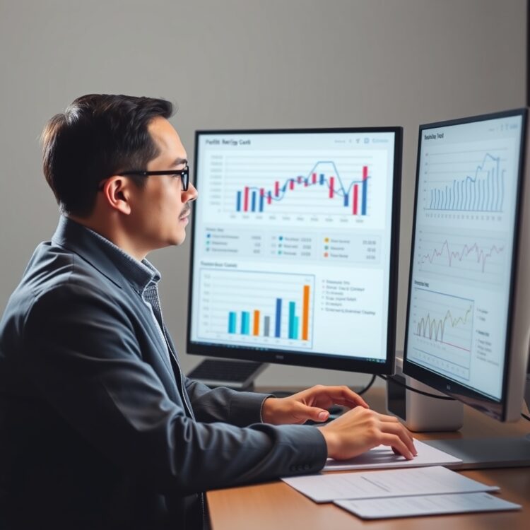A professional stock photo of a financial analyst reviewing cost and profit margin charts on a computer screen, symbolizing economic factors behind Ford's decision.