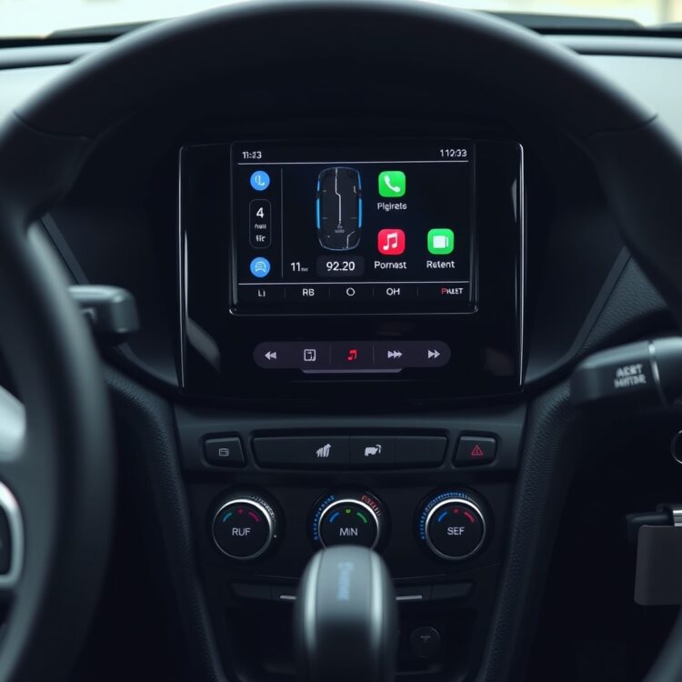 A detailed interior shot of a Ford Fiesta dashboard, showcasing the latest technology and infotainment system upgrades available in recent models.