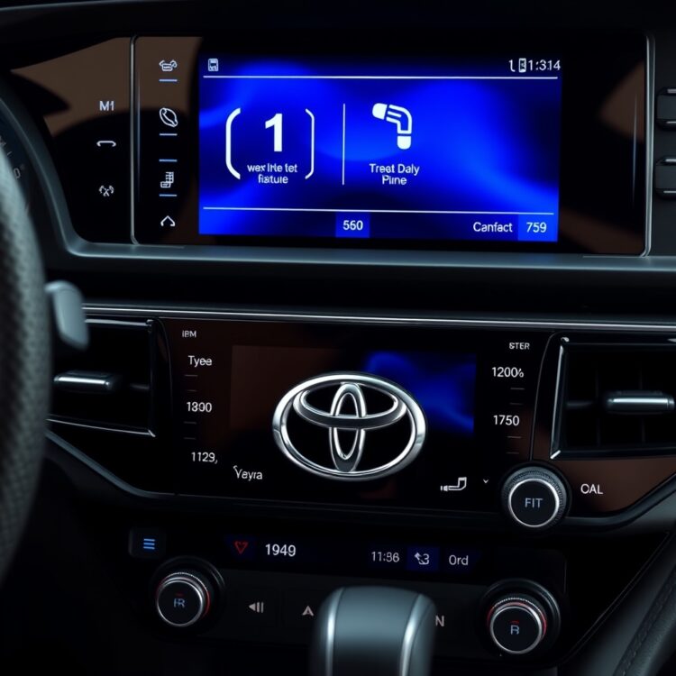 A detailed close-up of the Toyota Corolla Hybrid's infotainment system and dashboard, highlighting advanced technology and connectivity features.